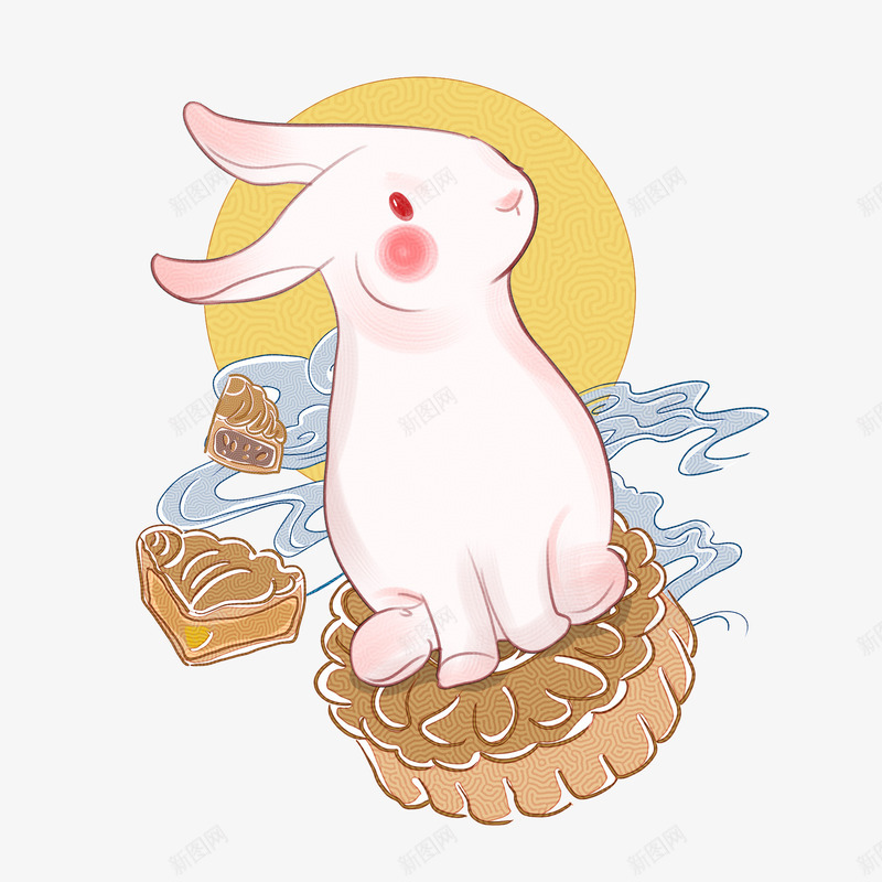 乘坐月饼的兔子png免抠素材_88icon https://88icon.com 兔子 兔子简笔画 月亮元素 月饼 祥云 红眼兔子