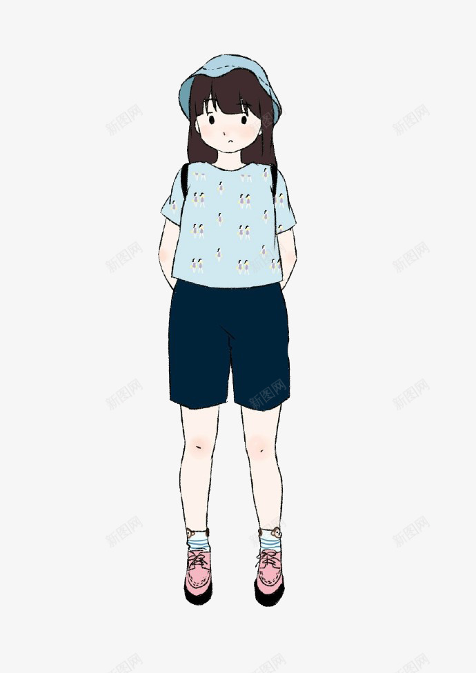 卡通夏天女孩png免抠素材_88icon https://88icon.com 可爱女生 夏天 淑女 短裤