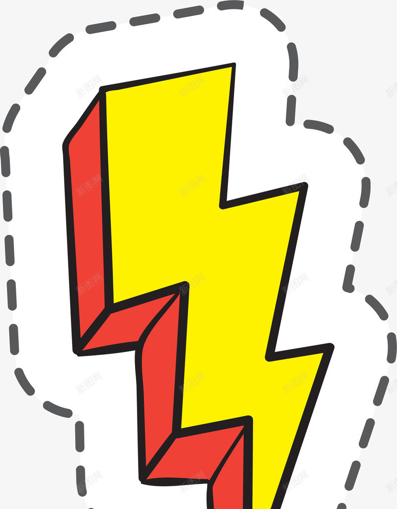黄色闪电卡通贴纸png免抠素材_88icon https://88icon.com 卡通 曲折 线稿 虚线 贴纸 闪电 黄色