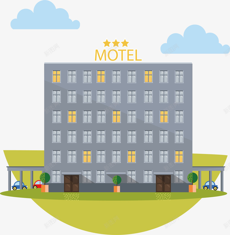 旅游出行矢量图ai免抠素材_88icon https://88icon.com 出行 旅游 楼房 汽车旅店 汽车维修店 矢量图