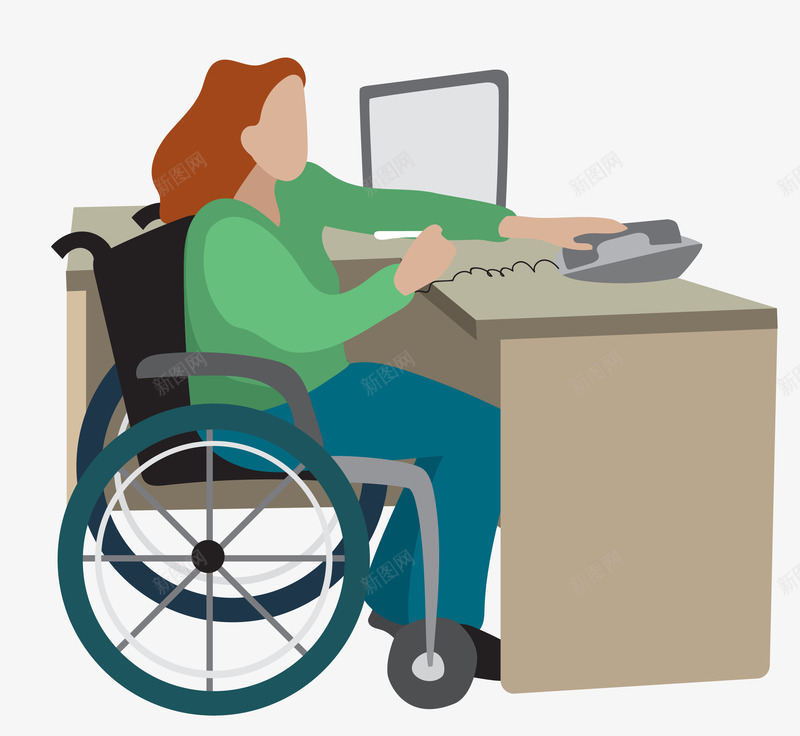 残疾人工作png免抠素材_88icon https://88icon.com 工作 弱势群体 打电话 残疾人 电脑 要勤奋工作 轮椅