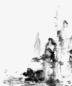 水彩树矢量图中国风水墨画高清图片