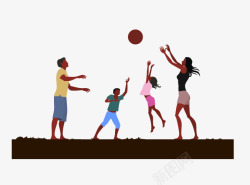 手绘一家四口打排球素材