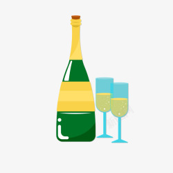 黄绿色香槟和蓝色酒杯矢量图素材