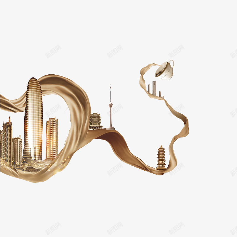 房地产装饰png免抠素材_88icon https://88icon.com 城市建筑 彩带 房地产素材 金色