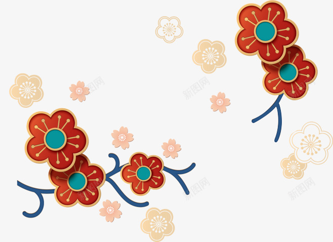 渐变春节花漂浮png免抠素材_88icon https://88icon.com 新年 春节 纸花 花