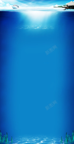 蓝色海底海底店铺背景高清图片