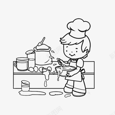 小男孩小男孩厨房做饭简笔画图标图标