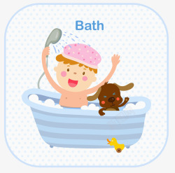 小孩和小狗一起洗澡素材