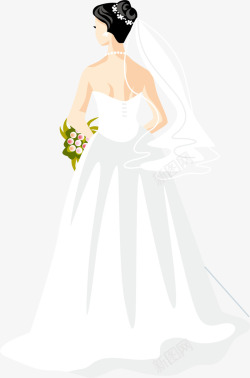抱花美丽婚礼新娘背影高清图片
