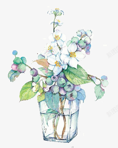 花瓶中的花png免抠素材_88icon https://88icon.com 大朵花 手绘 插画 果实 玻璃花瓶 花朵