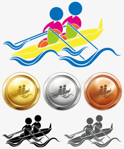 划船卡通体育竞技与奖牌素材