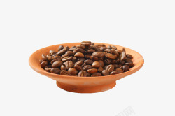 陶盘子一盘咖啡豆高清图片