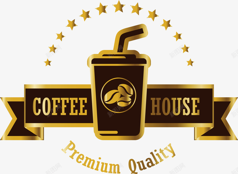 咖啡屋条幅png免抠素材_88icon https://88icon.com coffee house 咖啡屋条幅 棕色咖啡杯 金色咖啡豆 黄色星星