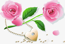 卡通粉色玫瑰钻石爱心项链素材