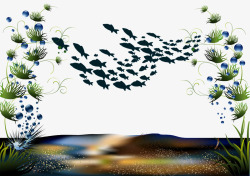 卡通手绘海底世界鱼海藻植物矢量图素材