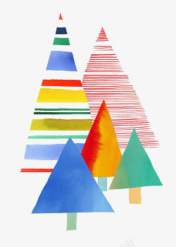 手绘彩条圣诞树素材