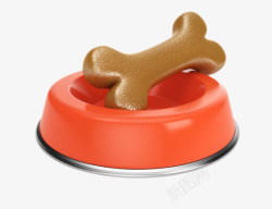 棕色饼干红棕色可爱动物的食物碗里的骨头高清图片