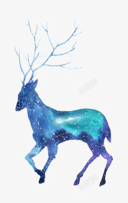 动物创意星空剪影鹿插画高清图片