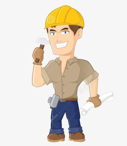 拿铁锤带黄色安全帽的装修工人素材