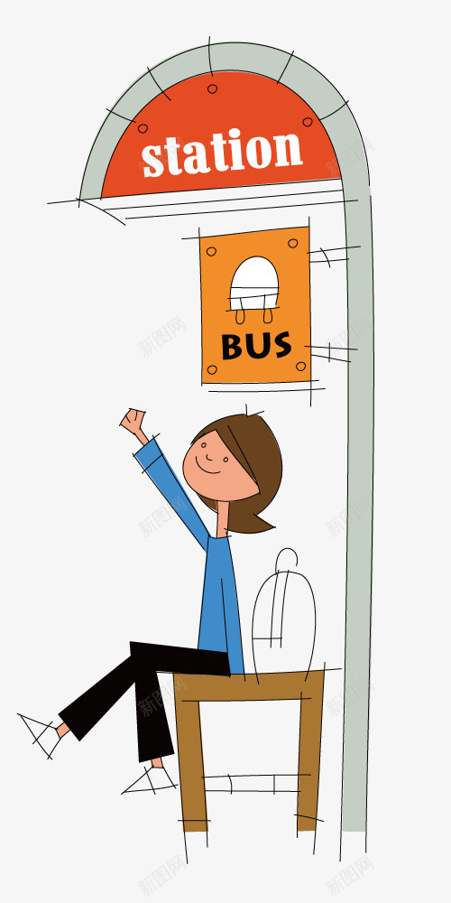 公交车站的女孩png免抠素材_88icon https://88icon.com 公交车 卡通 女孩 插画 车站
