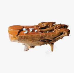 淡棕色根雕艺术茶海和茶具实物图素材