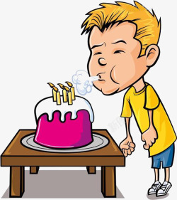 吹蛋糕卡通男孩吹蜡烛高清图片