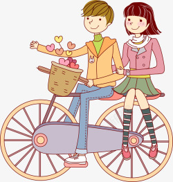 卡通版骑自行车的情侣素材