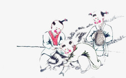 儿童时光中国风儿童休闲水墨垂钓高清图片