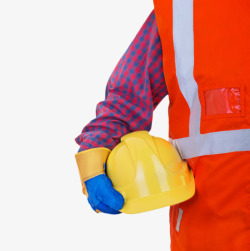 绝缘手套拿着安全帽和戴着蓝色手套的工人高清图片