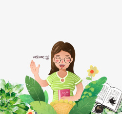 花丛里的妈妈卡通手绘教师节站在花丛里的高清图片