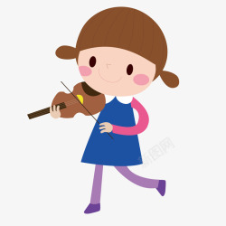 拉小提琴女孩卡通矢量图素材