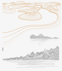 河曲国画山水线条国画风元素高清图片