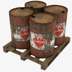 四个破旧棕色大桶装机油桶素材