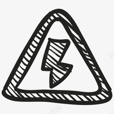 卡通黑色线条三角形闪电标志图标图标
