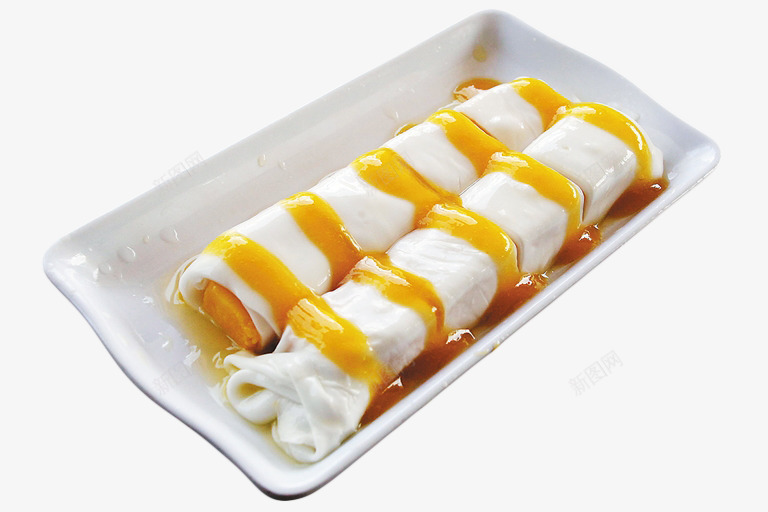 美味传统小吃芒果肠粉png免抠素材_88icon https://88icon.com 传统美食 广东肠粉 广式早餐 水果肠粉 特色小吃 美味 肠粉 芒果肠粉 蒸肠粉