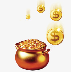 金色聚宝盆钱币装饰图案素材