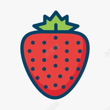 草莓绿叶红色手绘草莓食物元素图标图标