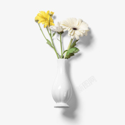 白色花瓶白色黄色花朵花瓶高清图片