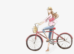 骑单车女孩手绘美女高清图片