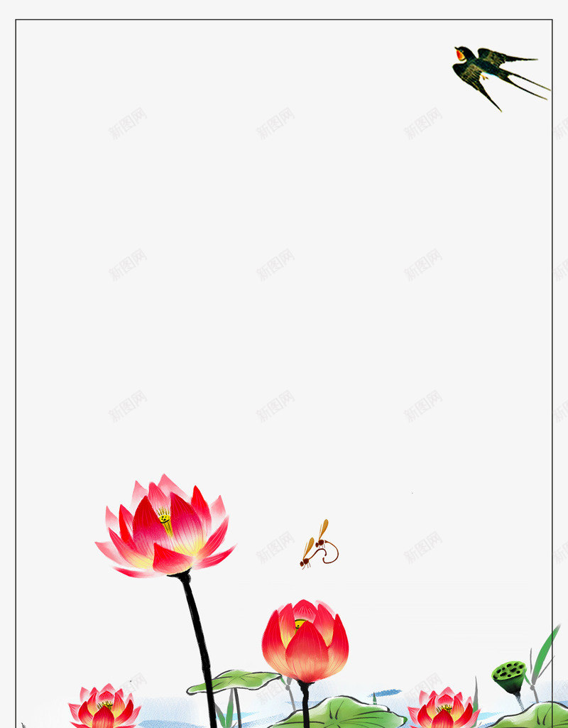 中国风荷塘月色荷花背景边框psd免抠素材_88icon https://88icon.com 中国风 唯美 夏天 手绘 水墨 荷叶 荷塘月色 荷花 荷花插画