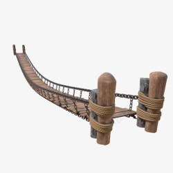 深棕色木头小铁索桥素材