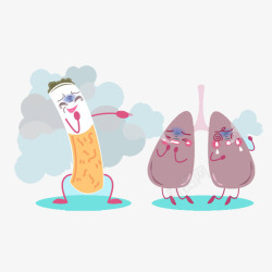 卡通手绘吸烟对肺部的危害素材