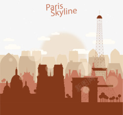 棕色法国巴黎剪影矢量图素材