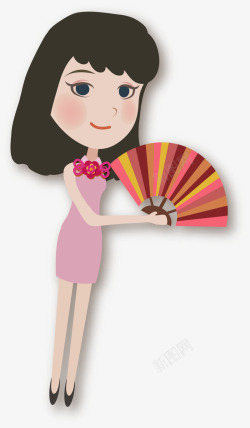 春节拿着扇子的女人插画素材
