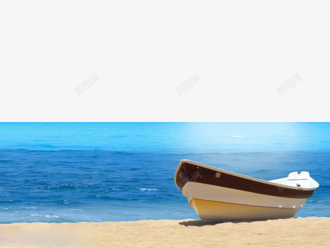 金色沙滩上停泊着小船png免抠素材_88icon https://88icon.com 写实 清晨 白棕色的小船 蓝色的海水 金色沙 金色沙滩 阳光
