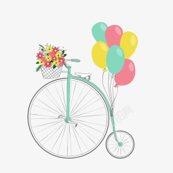 气球鲜花自行车气球鲜花女王节浪漫装饰高清图片