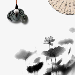 水墨扇子中国风传统水墨古亭装饰高清图片