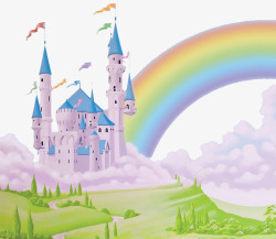 空中彩虹手绘梦幻城堡高清图片