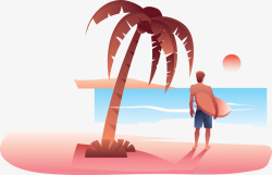 棕榈品种沙滩红色扁平风格棕榈树矢量图高清图片
